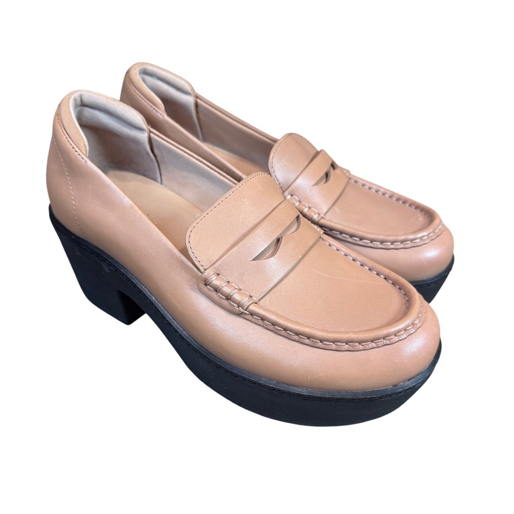 FitFlop Pilar Platform Loafer Chunky Heel Academia Tan Brown Size 7